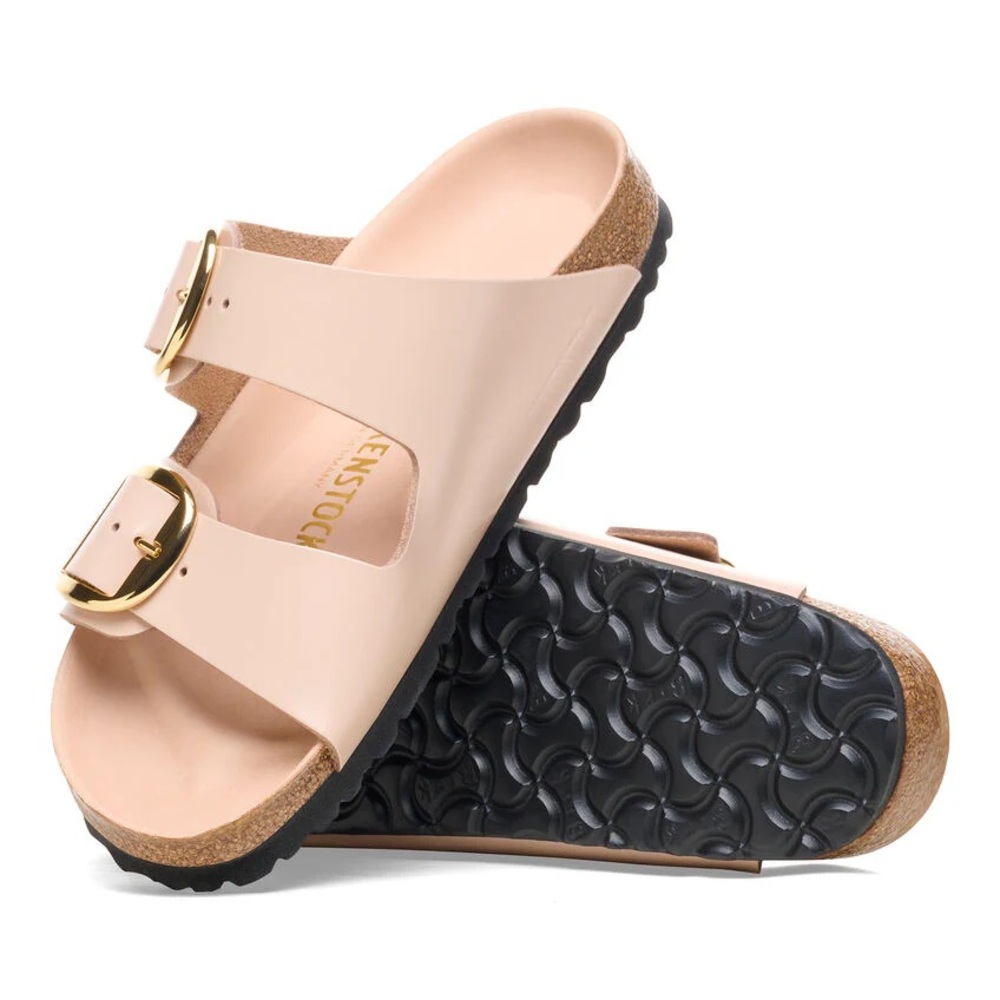 NWT Birkenstock Arizona Big Buckle Natural Leather Patent - High Shine New Beige